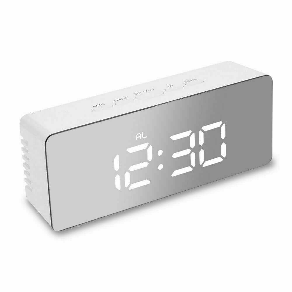 Digital LED Mirror Alarm Clock Temperature LED Light Table Time Bedside Clock AU Deals499