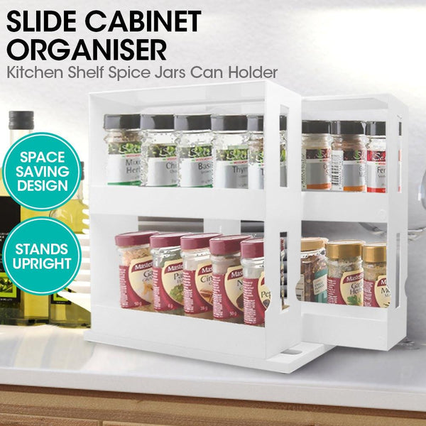 Rack Storage Slide Cabinet Organiser Pantry Kitchen Shelf Spice Jars Can Holder Deals499