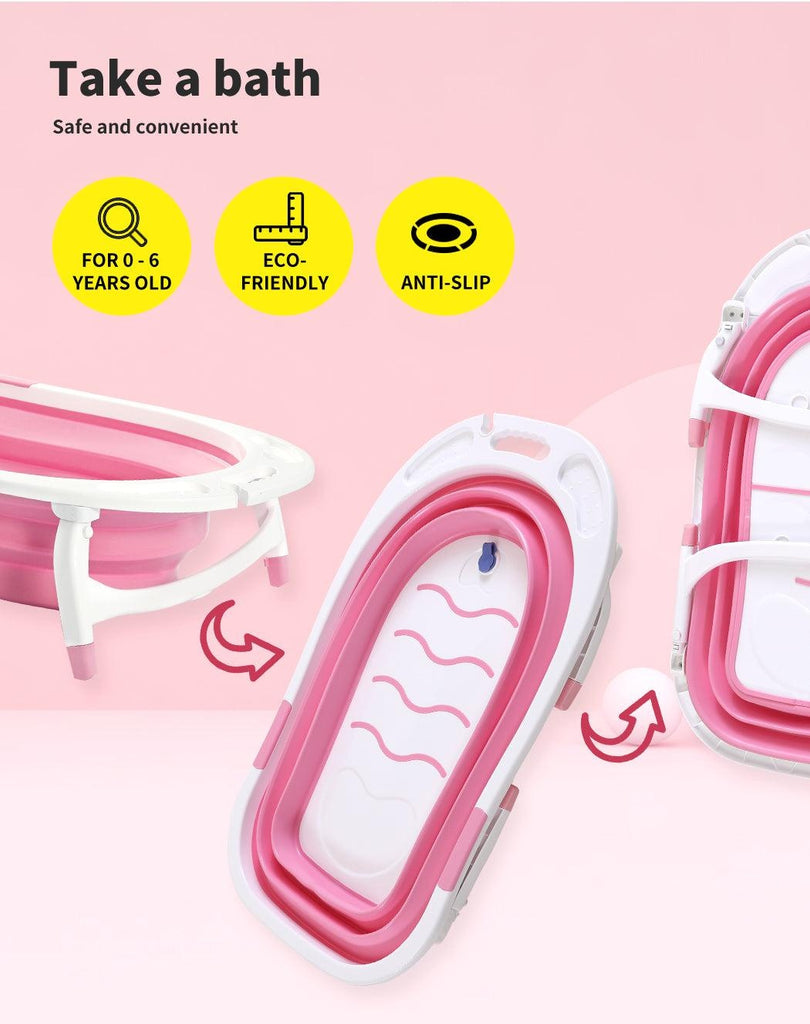 Baby Bath Tub Infant Toddlers Foldable Bathtub Folding Safety Bathing ShowerPink Deals499
