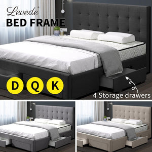 Levede Bed Frame Base With Storage Drawer Mattress Wooden Fabric King Dark Grey Deals499