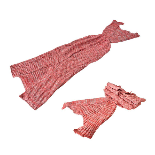 Mermaid Tail Crochet Blanket Sofa Rug Knit Handmade Soft Sleeping Bag Red Deals499