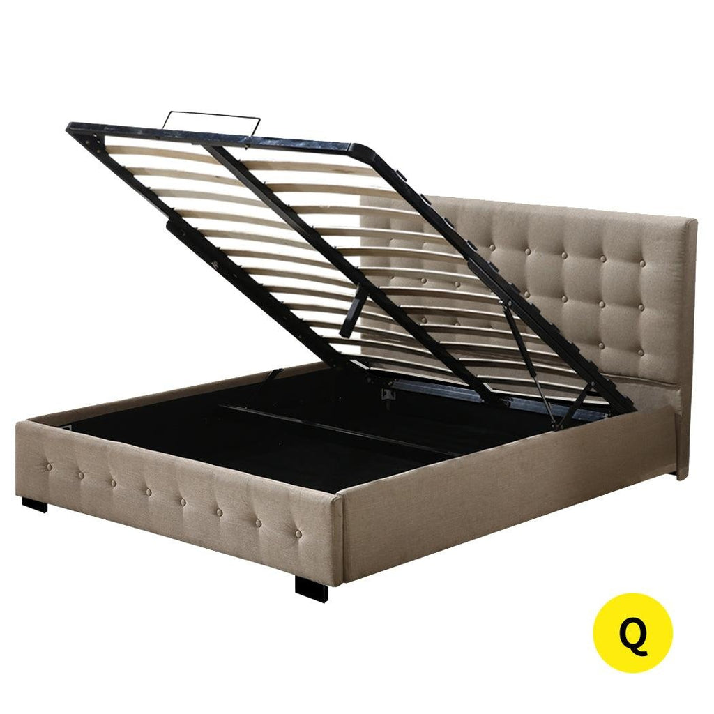 Levede Bed Frame Base With Gas Lift Queen Size Platform Fabric Deals499