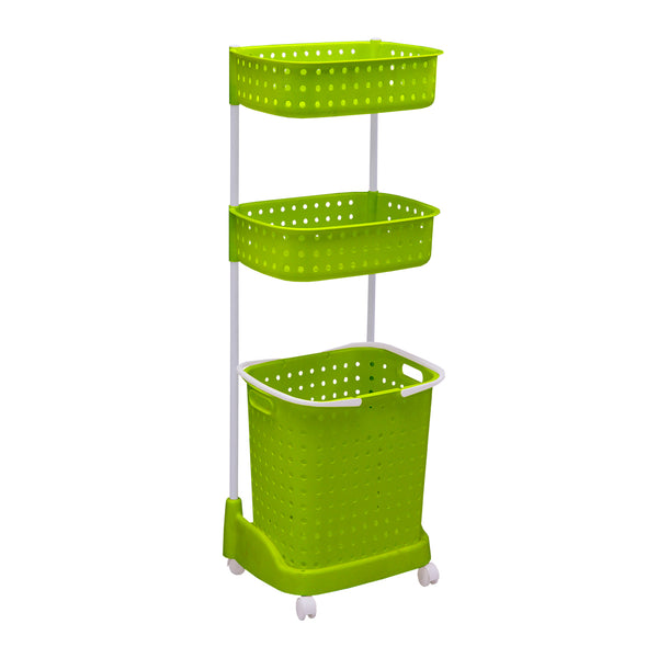 3 Tier Bathroom Laundry Clothes Baskets Bin Hamper Mobile Rack Removable Shelf Deals499
