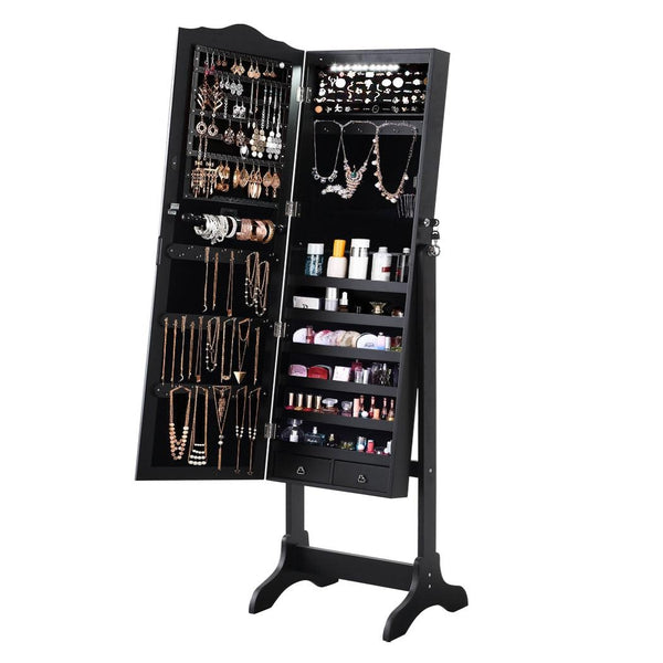 Levede Dual Use Mirrored Jewellery Dressing Cabinet with LED Light in Black Deals499