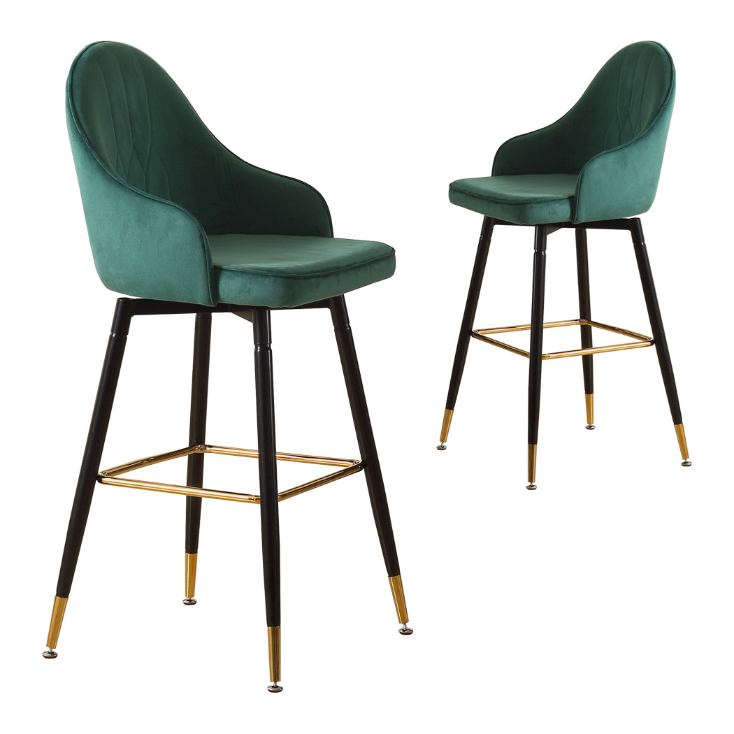 2x Bar Stools Stool Kitchen Chairs Swivel Velvet Barstools Vintage Green Deals499