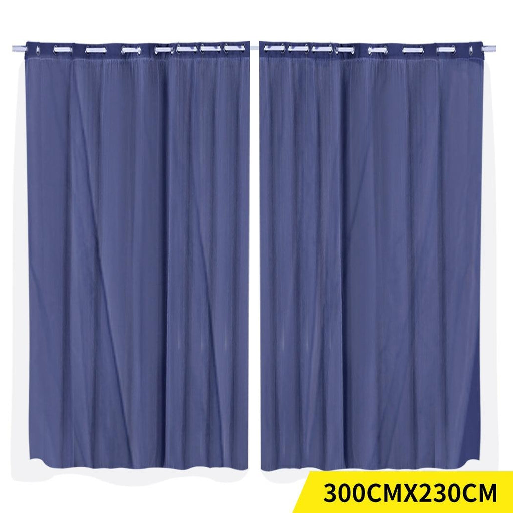 2x Blockout Curtains Panels 3 Layers with Gauze Room Darkening 300x230cm Navy Deals499