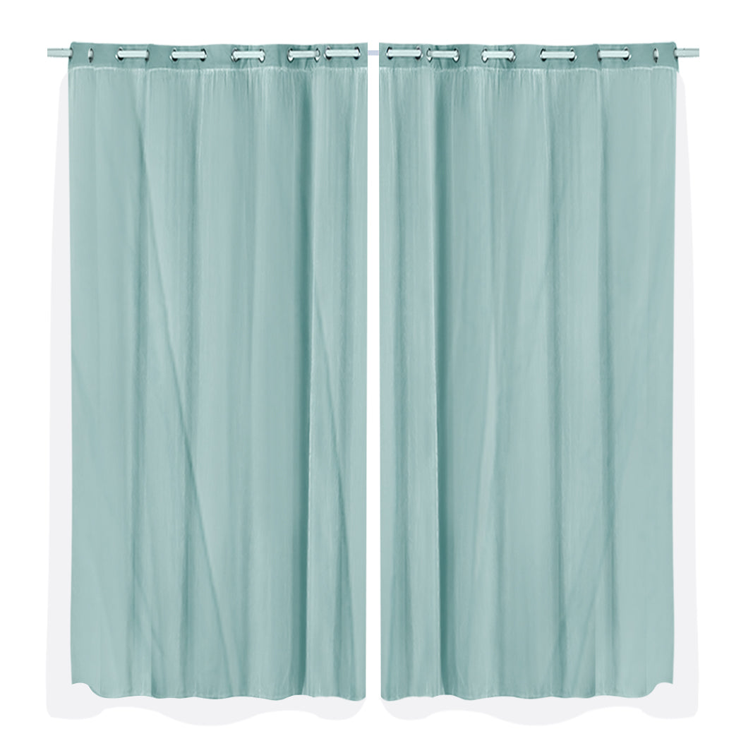 2x Blockout Curtains Panels 3 Layers with Gauze Room Darkening 240x230cm Aqua Deals499