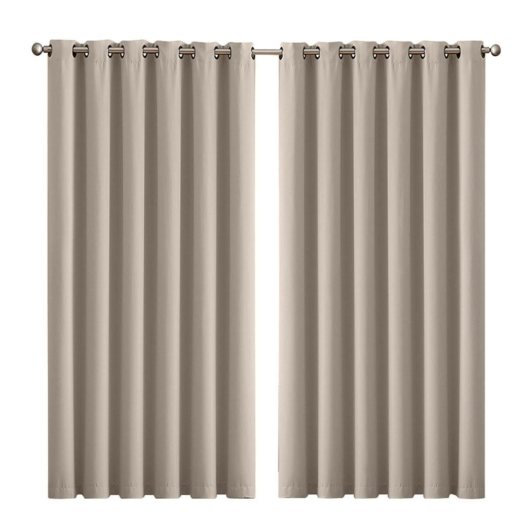 2x Blockout Curtains Panels 3 Layers Eyelet Room Darkening 240x230cm Beige Deals499