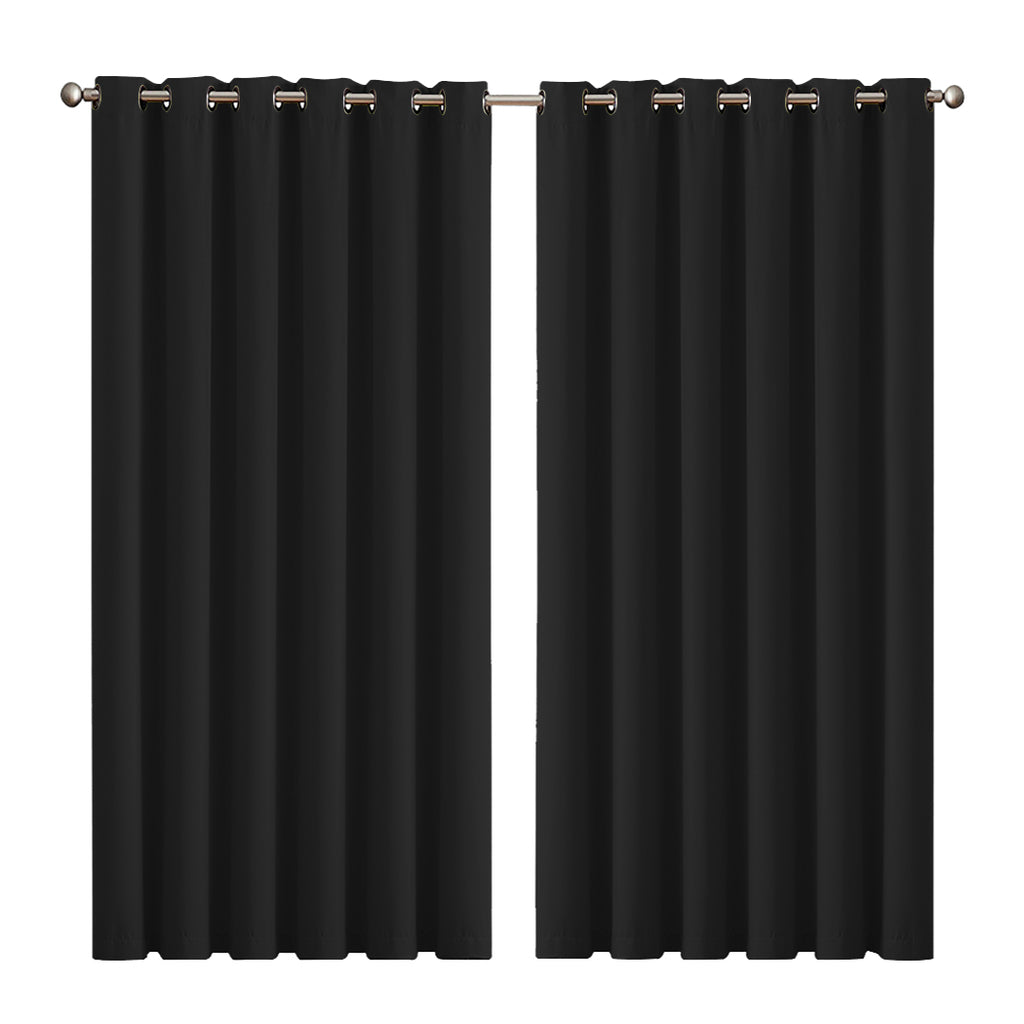 2x Blockout Curtains Panels 3 Layers Eyelet Room Darkening 240x230cm Black Deals499
