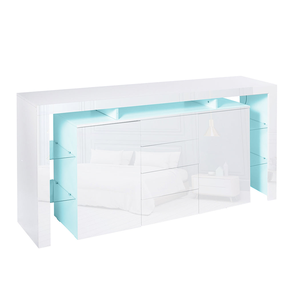 Levede Buffet Sideboard Cabinet Storage Modern High Gloss Cupboard Drawers White 192cm Deals499