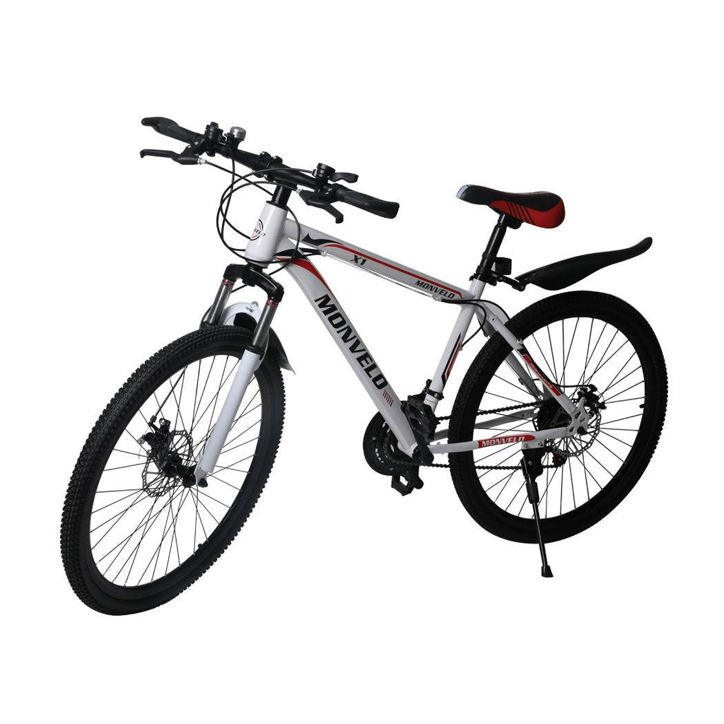26'' Mountain Bike 21 Speed Bicycle Front Suspension Men Carboon Steel Red Wihte Deals499