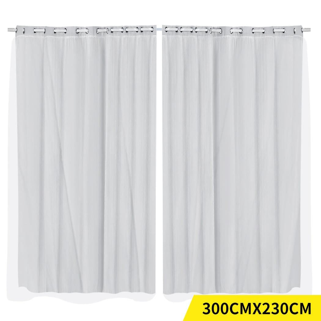 2x Blockout Curtains Panels 3 Layers with Gauze Room Darkening 300x230cm Grey Deals499