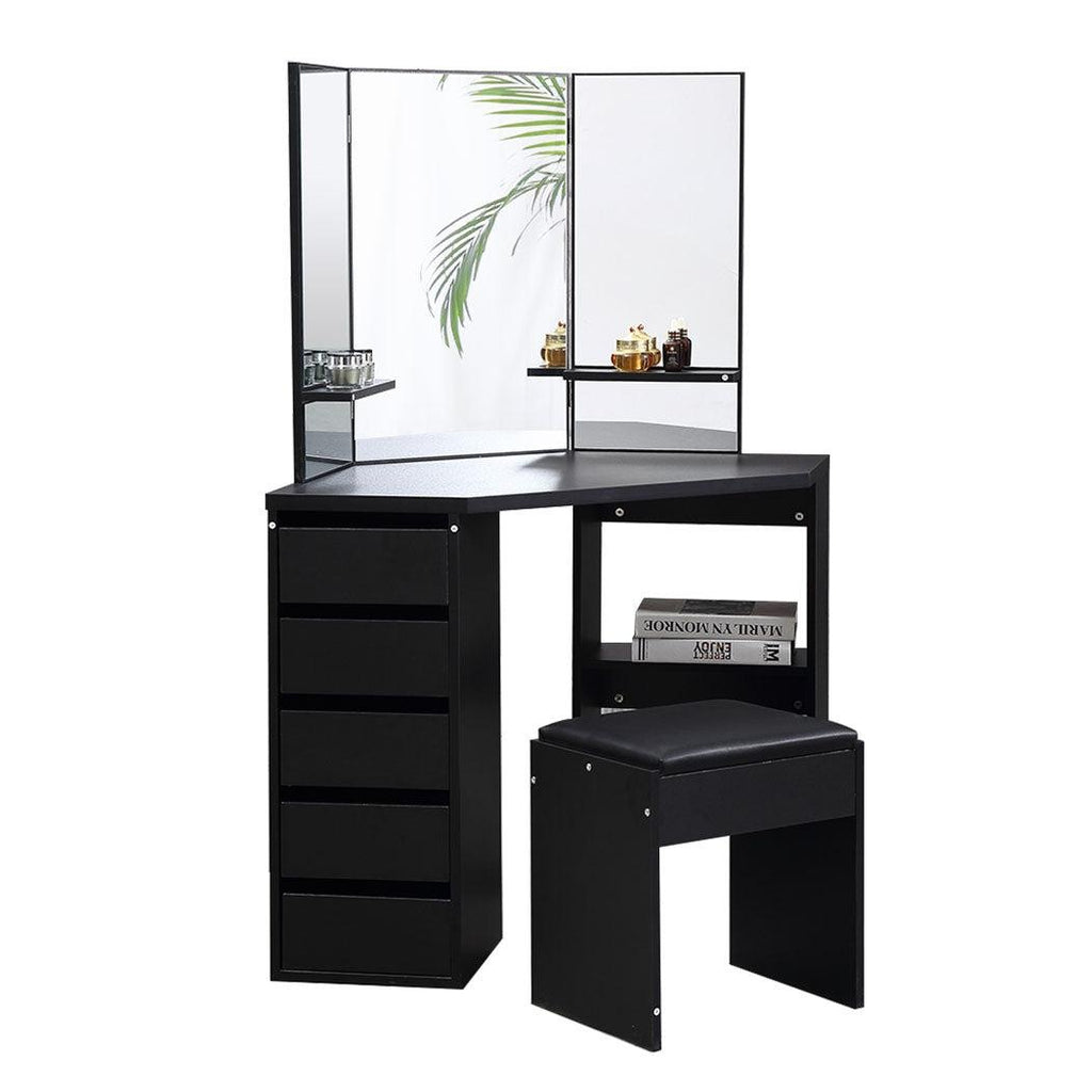 Levede Dressing Table Stool Mirror Jewellery Organiser Makeup Cabinet 5 Drawers Deals499