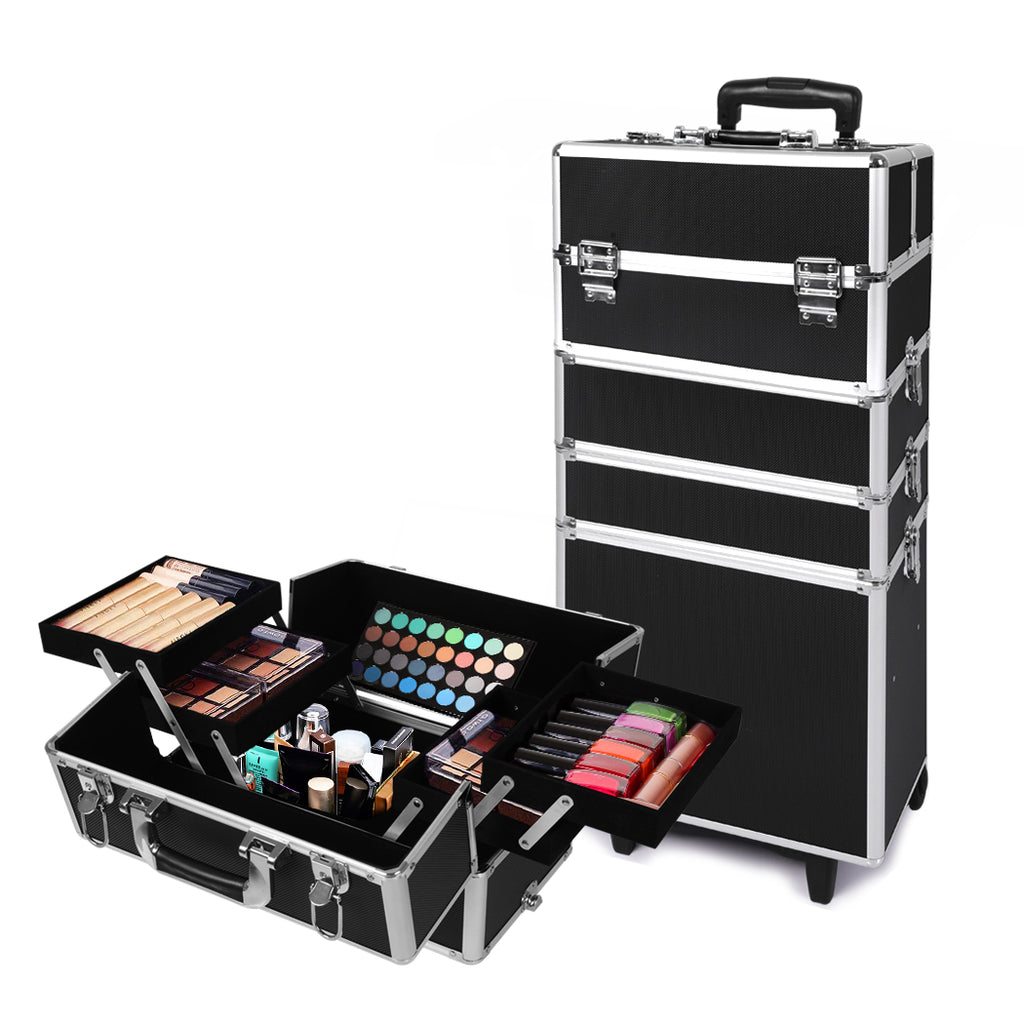 Makeup Case Professional Makeup Organiser 7 in 1 Trolley Black White Deals499