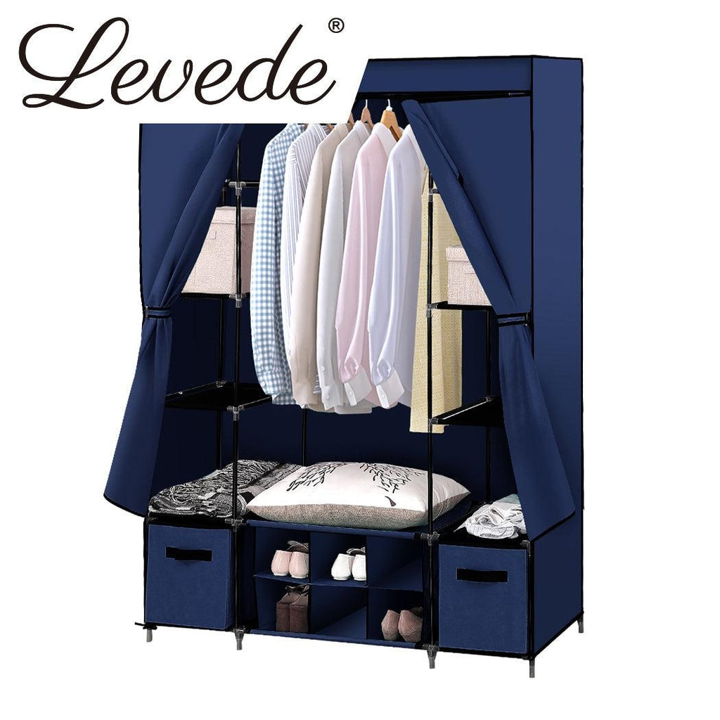 Levede Portable Wardrobes Shoe Rack Clothes Cabinet Closet Storage Navy Blue Deals499
