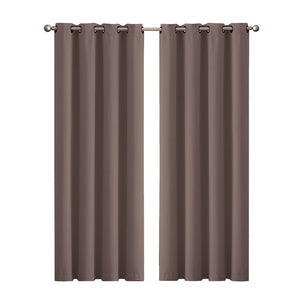 2x Blockout Curtains Panels 3 Layers Eyelet Room Darkening 140x230cm Taupe Deals499