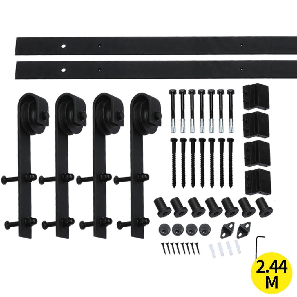 2.44M Antique Classic Style Double Sliding Barn Door Hardware Track Roller Kit Deals499