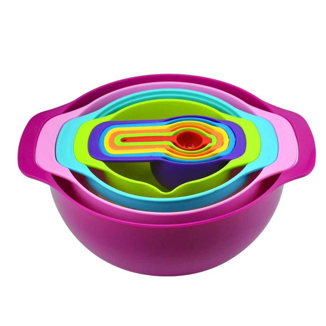 10 Pcs Nesting Rainbow Measuring Cups Mixing Bowls with Handles Sieve Spoon Deals499