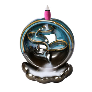 Incense Burner Rounded Waterfall Smoke Backflow Ceramic Cone Holder + 10 Cones Deals499