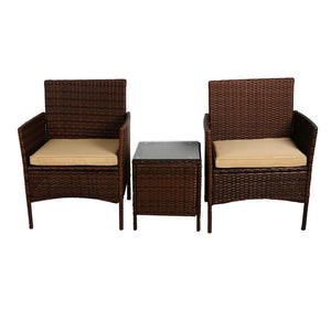 Outdoor Furniture Set Patio Garden 3 Pcs Chair Table Rattan Wicker Cushion Seat Brown Deals499