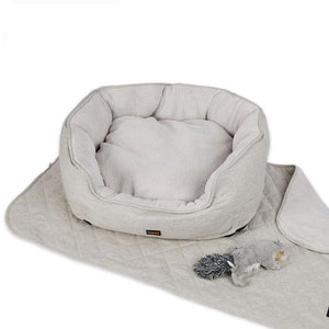 PaWz Pet Bed Set Dog Cat Quilted Blanket Squeaky Toy Calming Warm Soft Nest Beige M Deals499