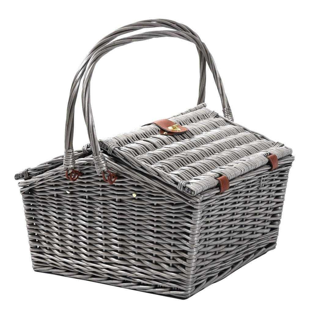 4 Person Picnic Basket Baskets Set Outdoor Blanket Wicker Deluxe Folding Handle Deals499
