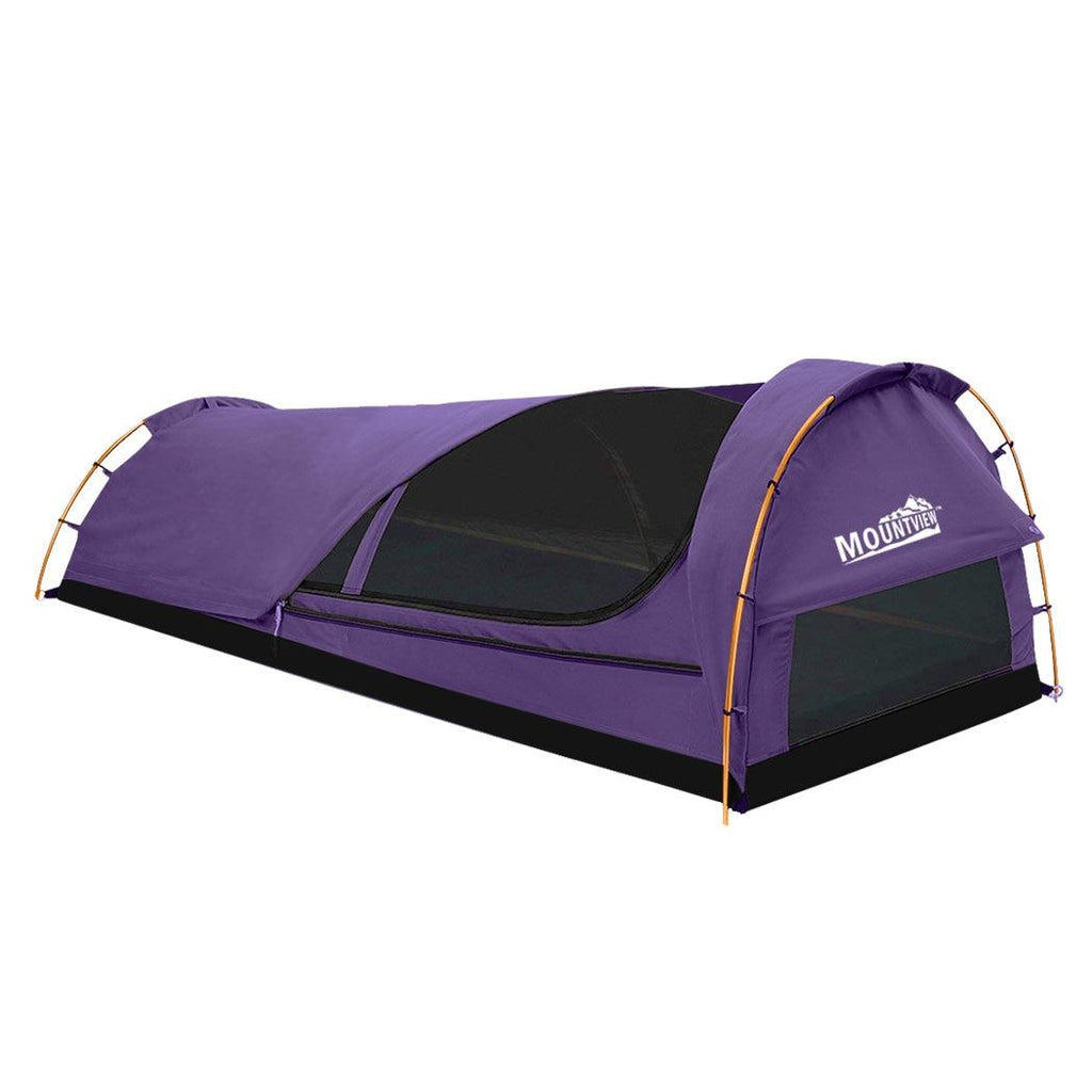 Mountview King Single Swag Camping Swags Canvas Dome Tent Hiking Mattress Purple Deals499