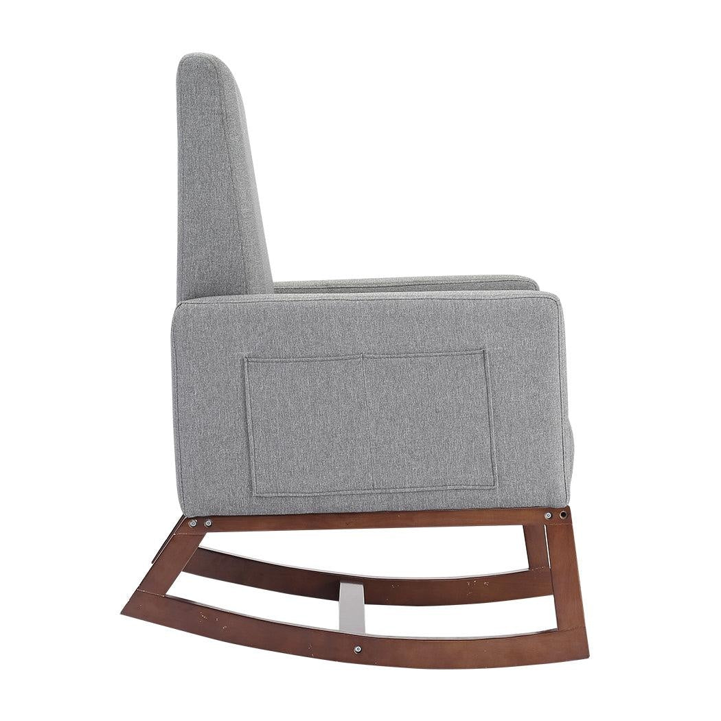 Nursing Baby Feeding Rocking Chair Linen Fabirc Solid Wood Frame Grey Deals499