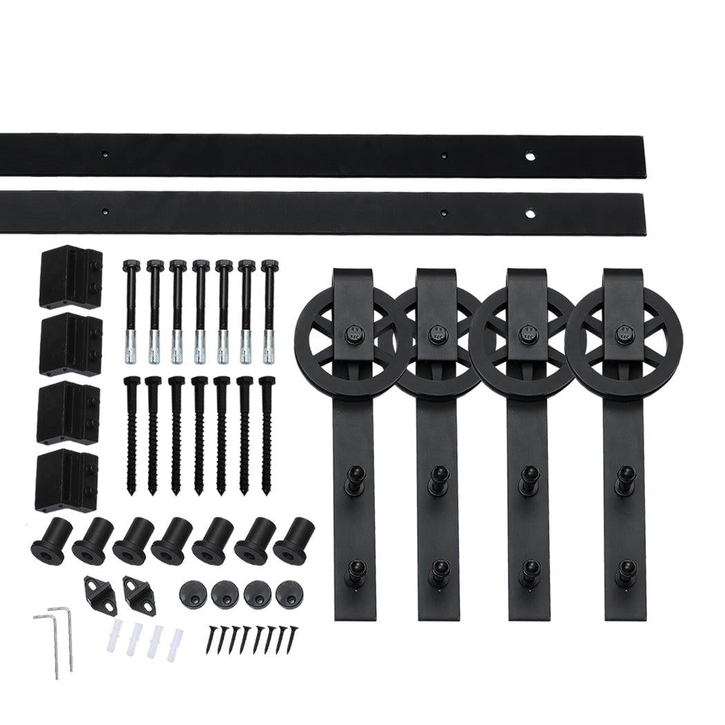 2.44M Antique Classic Style Double Sliding Barn Door Hardware Track Roller Kit Deals499