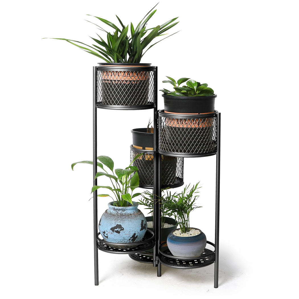 6 Tier Plant Stand Swivel Outdoor Indoor Metal Stands Flower Shelf Rack Garden Black Deals499