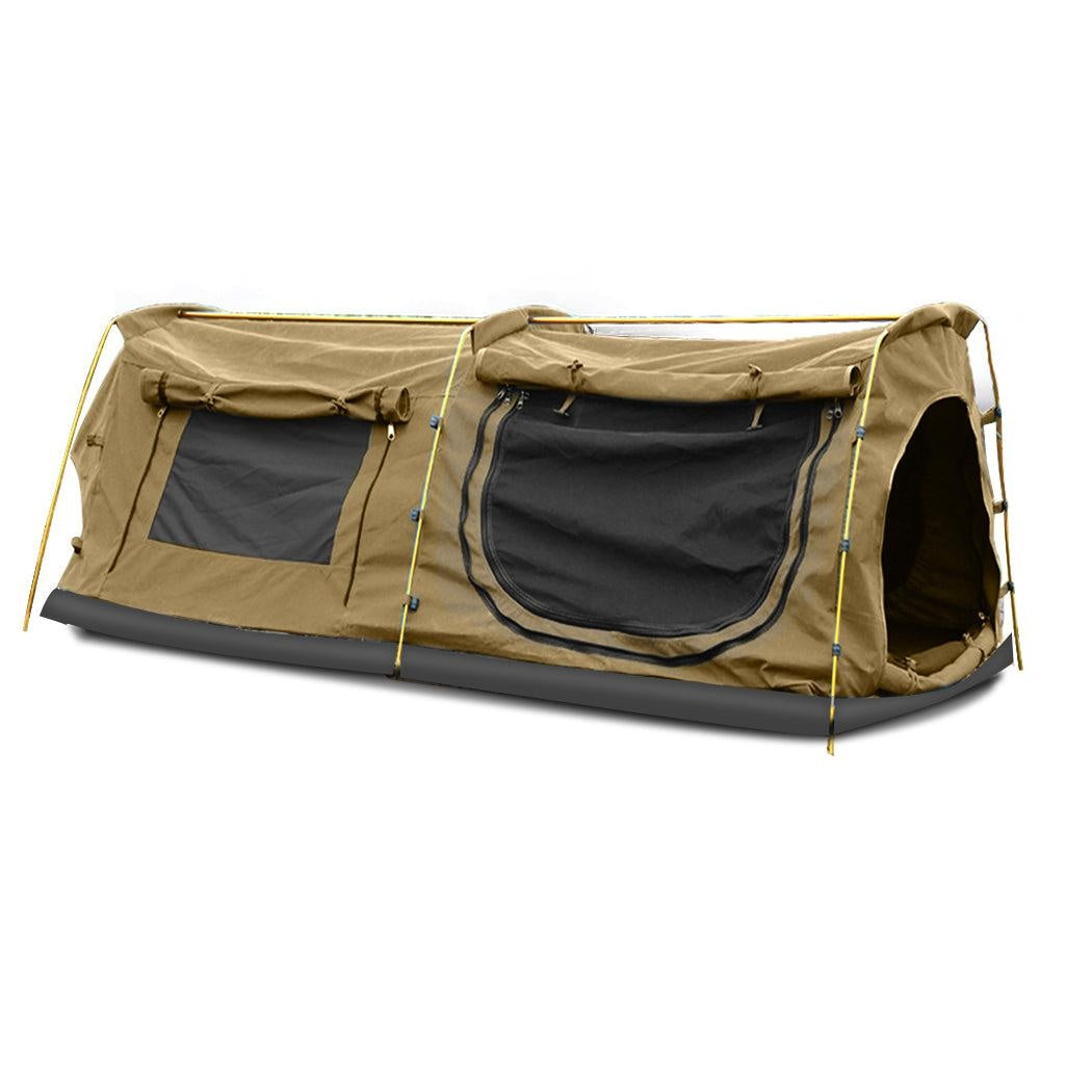 Mountview Double King Swag Camping Swags Canvas Dome Tent Hiking Mattress Khaki Deals499