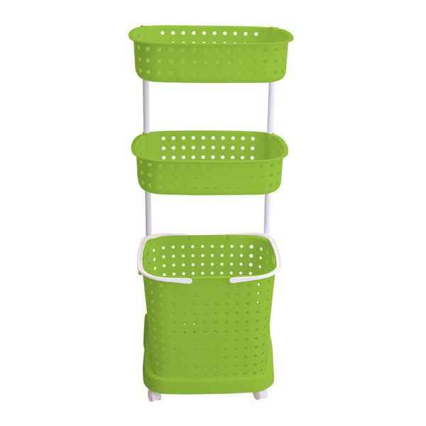 3 Tier Bathroom Laundry Clothes Baskets Bin Hamper Mobile Rack Removable Shelf Deals499