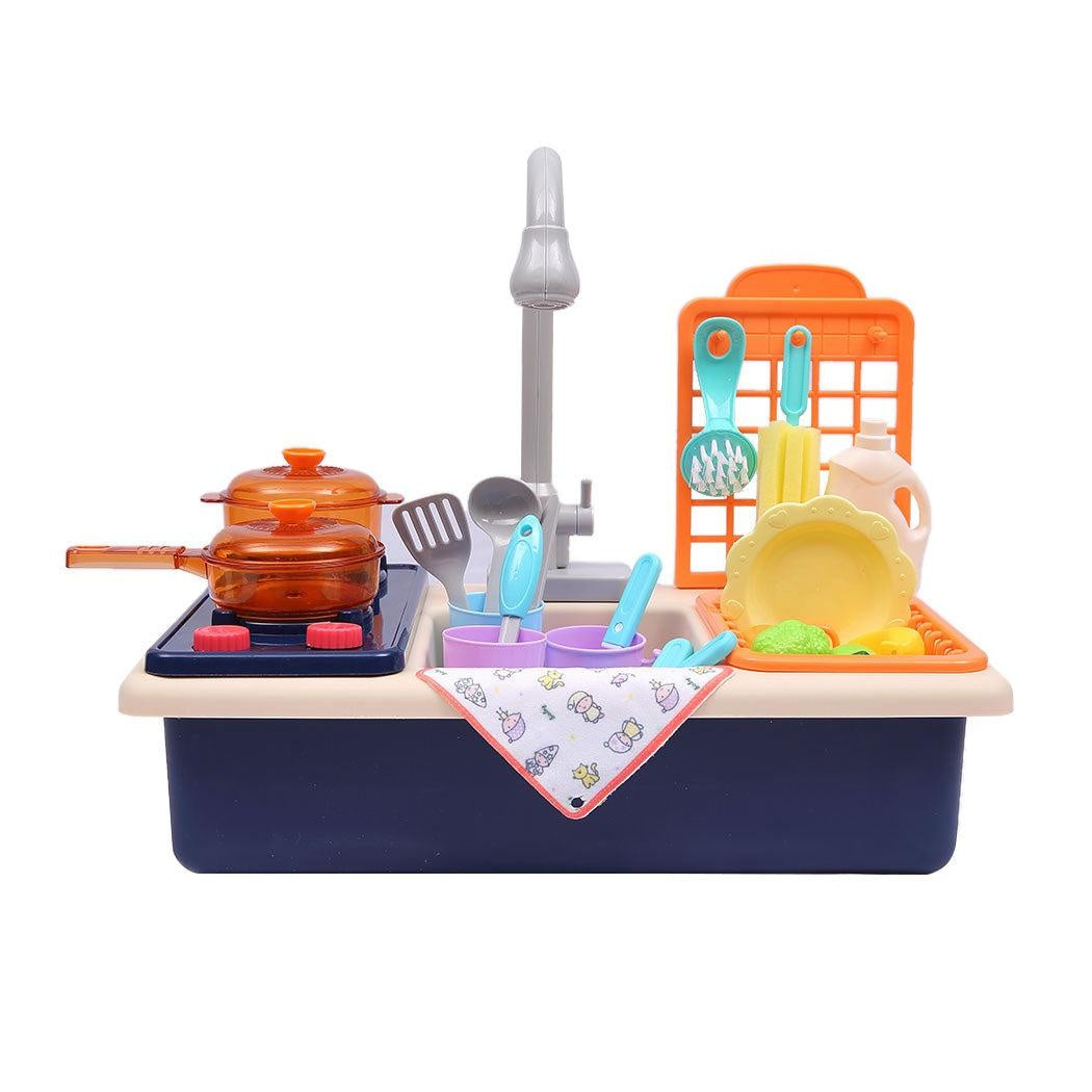 35x Kids Kitchen Play Set Dishwasher Sink Dishes Toys Cookware Pretend Play Blue Deals499