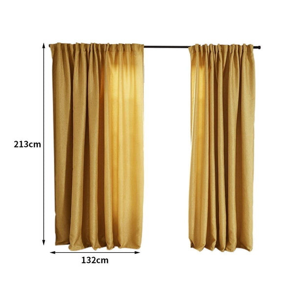 2X Blockout Curtains Curtain Living Room Window Mustard 132CM x 213CM Deals499