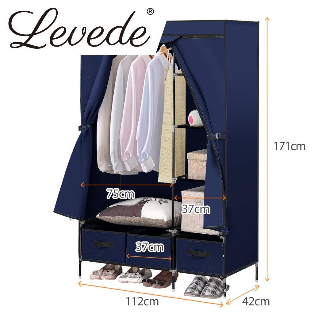 Levede Portable Wardrobe Organiser Clothes Closet Storage Cabinet Navy Blue Deals499