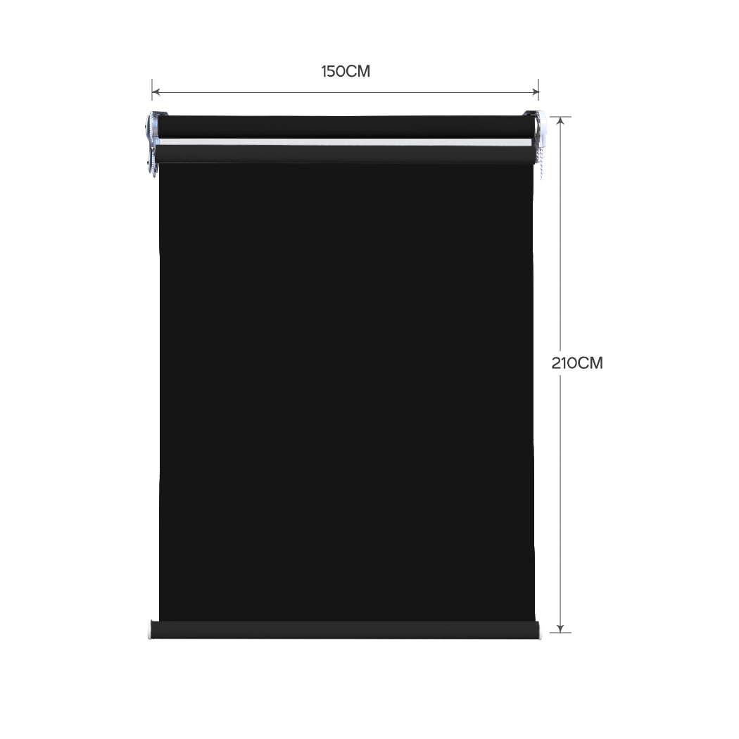 Modern Day/Night Double Roller Blinds Commercial Quality 150x210cm Black Black Deals499