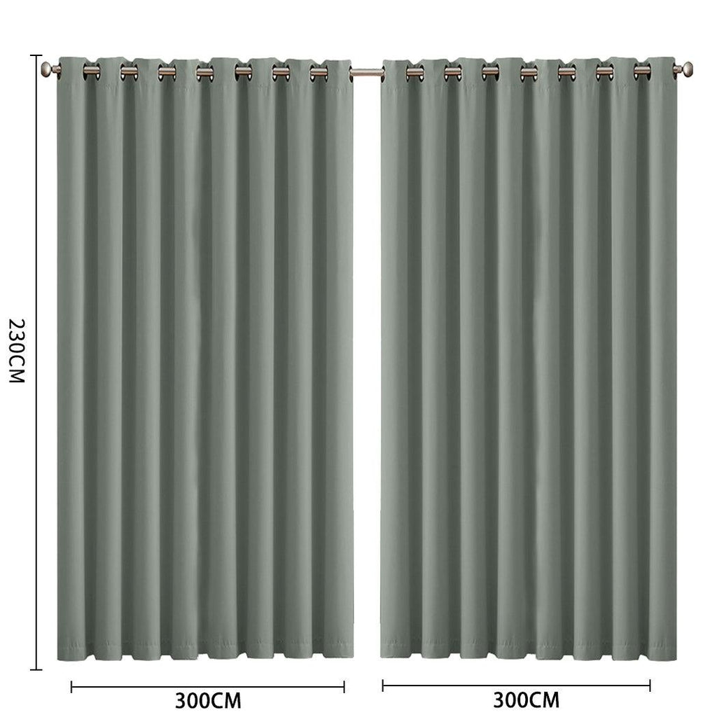 2x Blockout Curtains Panels 3 Layers Eyelet Room Darkening 300x230cm Grey Deals499
