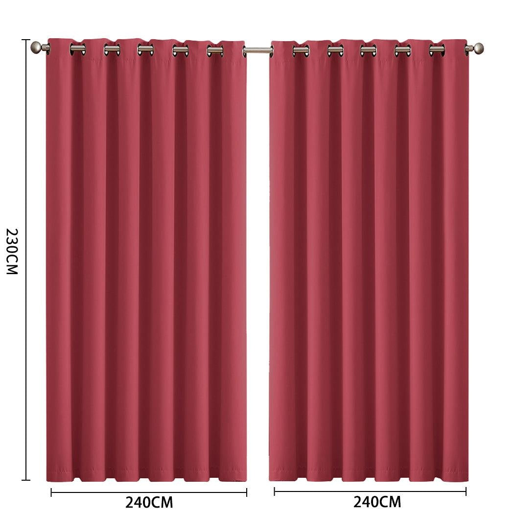 2x Blockout Curtains Panels 3 Layers Eyelet Room Darkening 240x230cm Burgundy Deals499