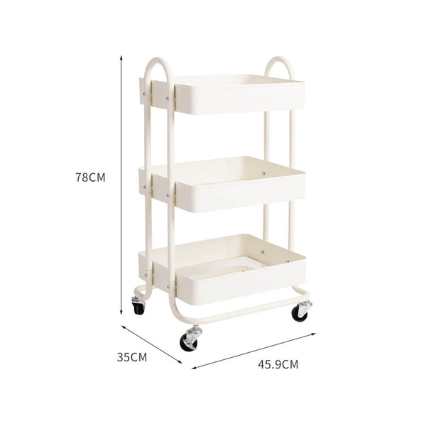 3 Tiers Kitchen Trolley Cart Steel Storage Rack Shelf Organiser Wheels White Deals499
