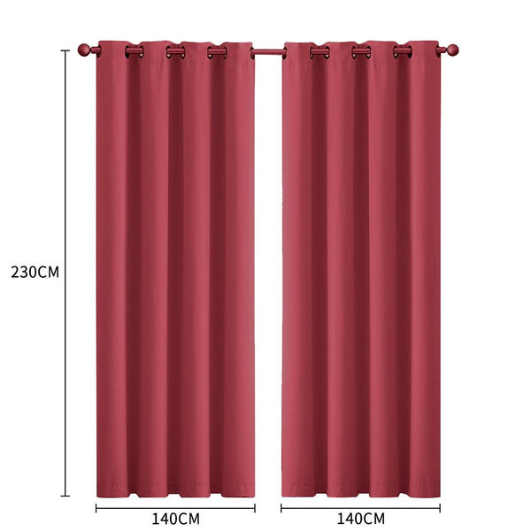 2x Blockout Curtains Panels 3 Layers Eyelet Room Darkening 140x230cm Burgundy Deals499