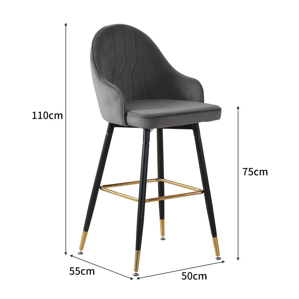 2x Bar Stools Stool Kitchen Chairs Swivel Velvet Barstools Vintage Grey Deals499