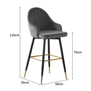 2x Bar Stools Stool Kitchen Chairs Swivel Velvet Barstools Vintage Grey Deals499