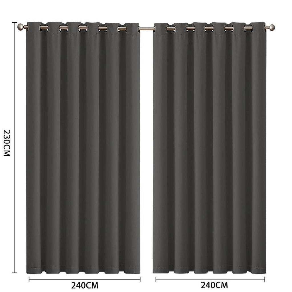 2x Blockout Curtains Panels 3 Layers Eyelet Room Darkening 240x230cm Charcoal Deals499