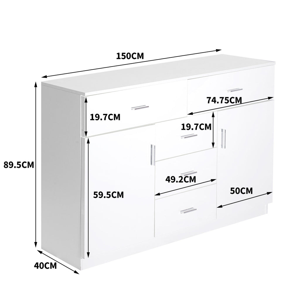 Levede Buffet Sideboard Storage Cabinet Modern High Gloss Cupboard Drawers White Deals499