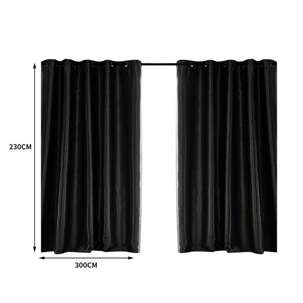 2X Blockout Curtains Blackout Curtain Bedroom Window Eyelet Black 300CM x 230CM Deals499