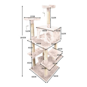 PaWz 1.83M Cat Scratching Post Tree Gym House Condo Furniture Scratcher Tower Cream Deals499