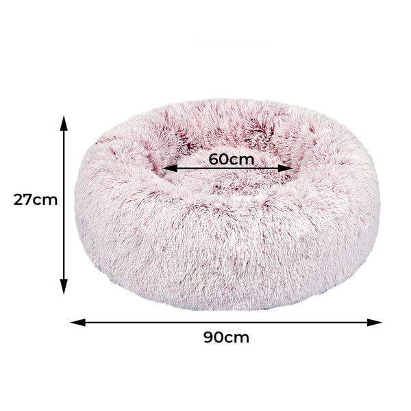 Pet Bed Cat Dog Donut Nest Calming Mat Soft Plush Kennel Pink L Deals499