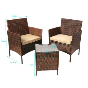 Outdoor Furniture Set Patio Garden 3 Pcs Chair Table Rattan Wicker Cushion Seat Brown Deals499