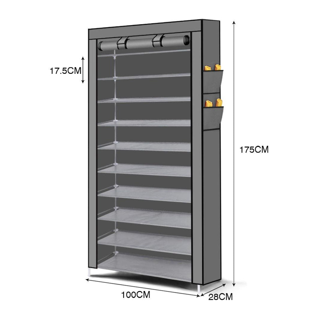Levede 10 Tier Shoe Rack Portable Storage Cabinet Organiser Wardrobe Grey Cover Deals499