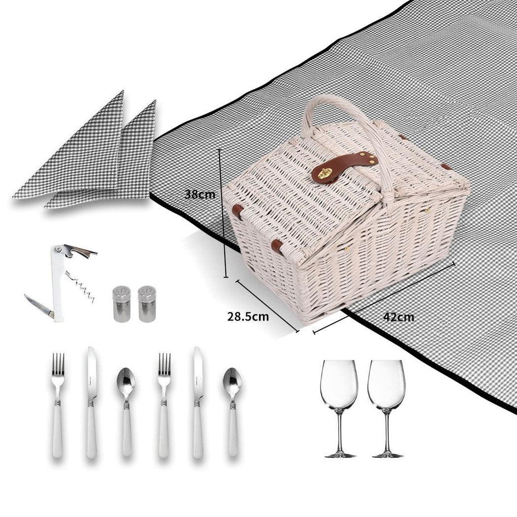 2 Person Picnic Basket Baskets Set Outdoor Blanket Deluxe Wicker Gift Storage Deals499